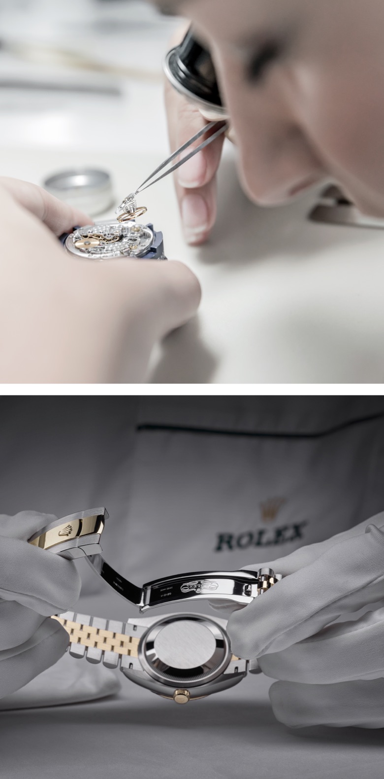 A person carefully reviewing a Rolex watch